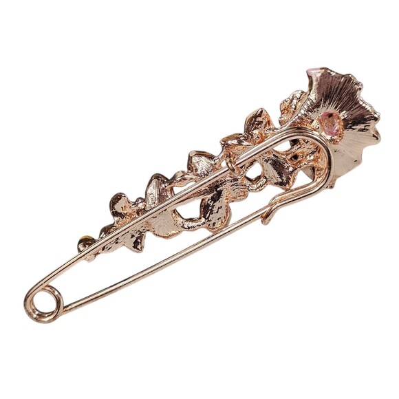 Vintage Style Enamel Floral Safety Pin Brooch – Pink & Red Flowers with... - Picture 4 of 4